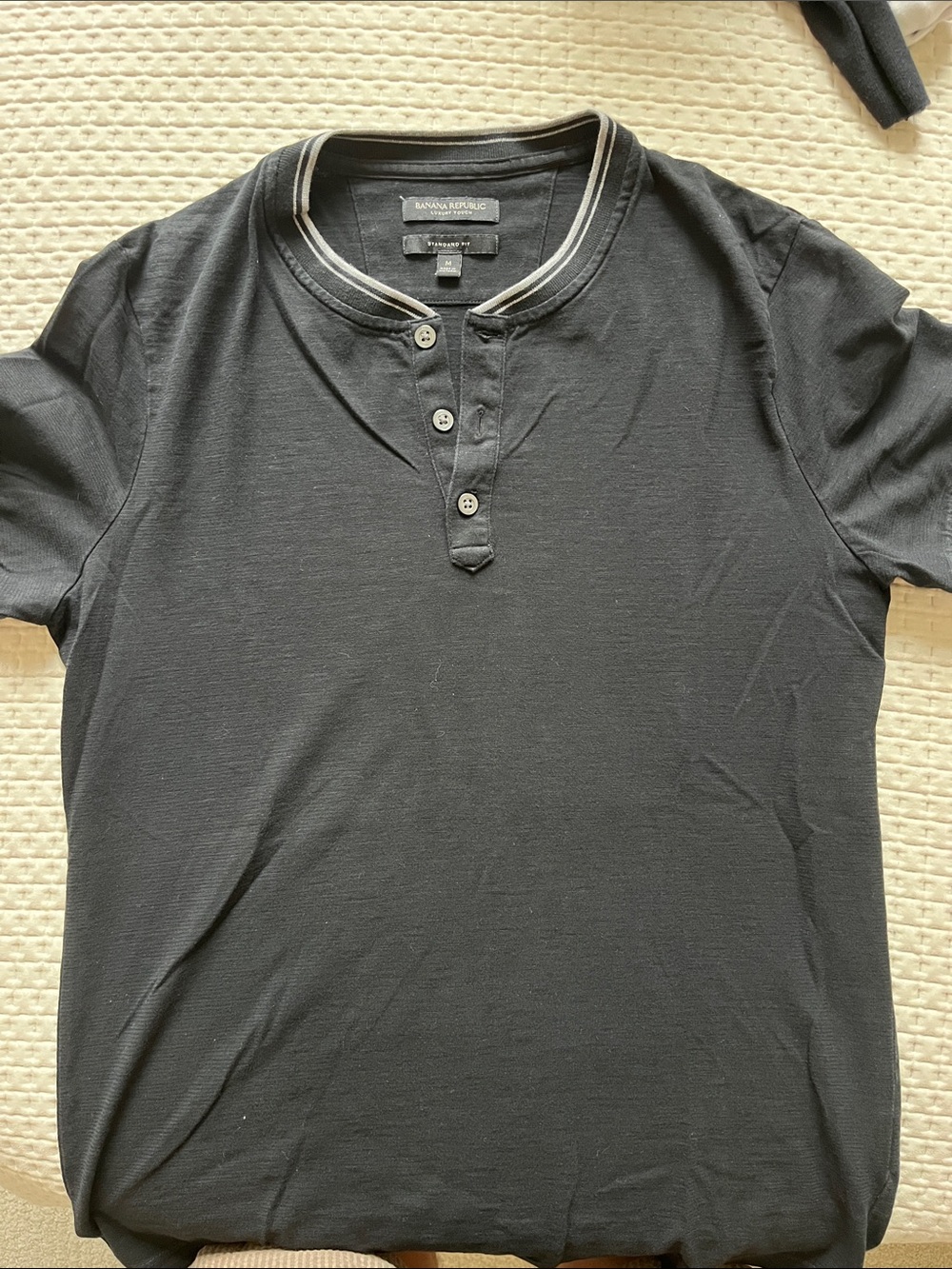 Banana Republic Short-Sleeve Black Henley with Contrast Trim